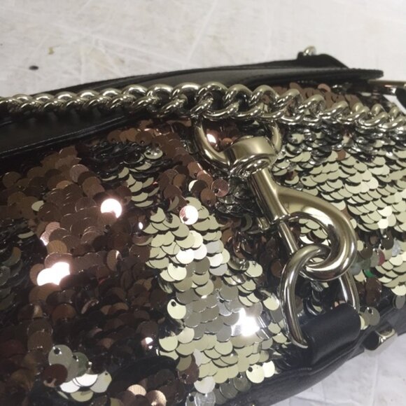 Rebecca Minkoff NEW Sequinned Mini Mac Leather Canvas Crossbody Shoulder Bag Zip - Picture 9 of 16
